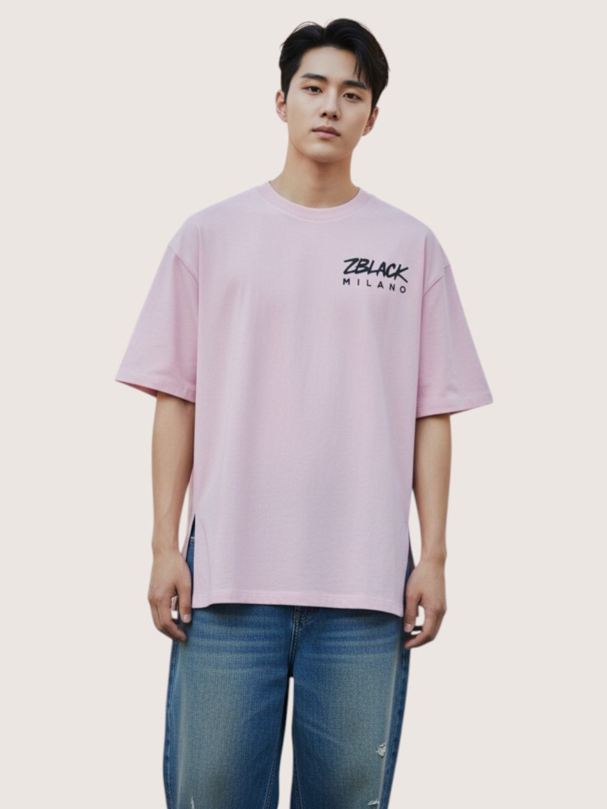 지블랙(ZBLACK) 밀라노 시그니쳐 반팔  티셔츠(LIGHT PINK)