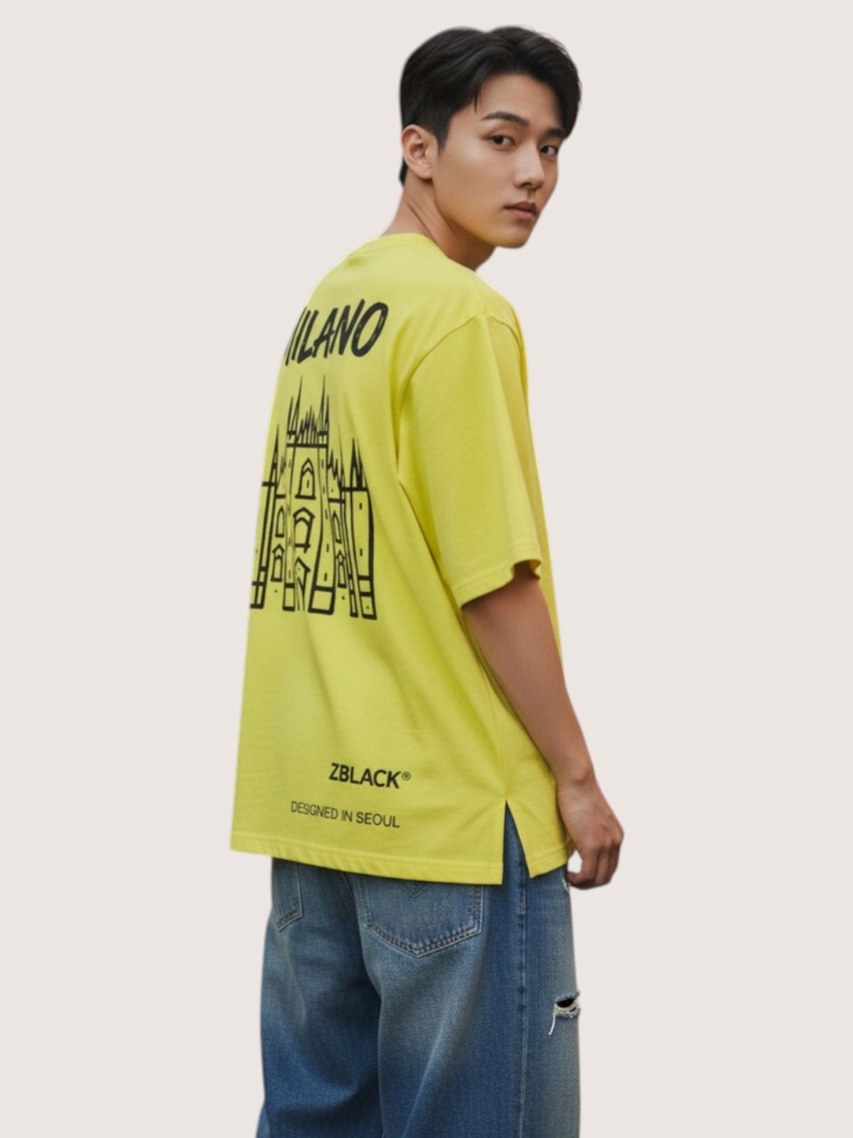지블랙(ZBLACK) 밀라노 시그니쳐 반팔  티셔츠(NEON YELLOW)