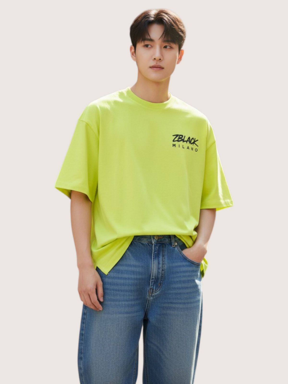 지블랙(ZBLACK) 밀라노 시그니쳐 반팔  티셔츠(NEON YELLOW)