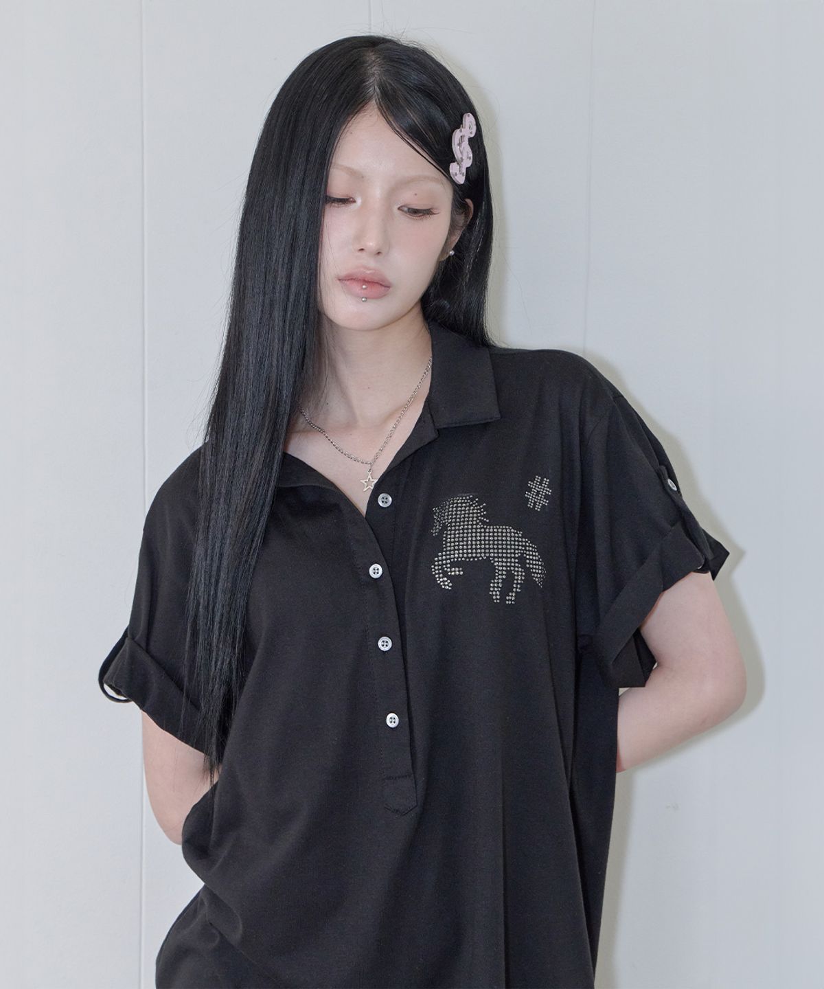 사일프레이(41PRAY) Horse Summer Polo Shirt / Black