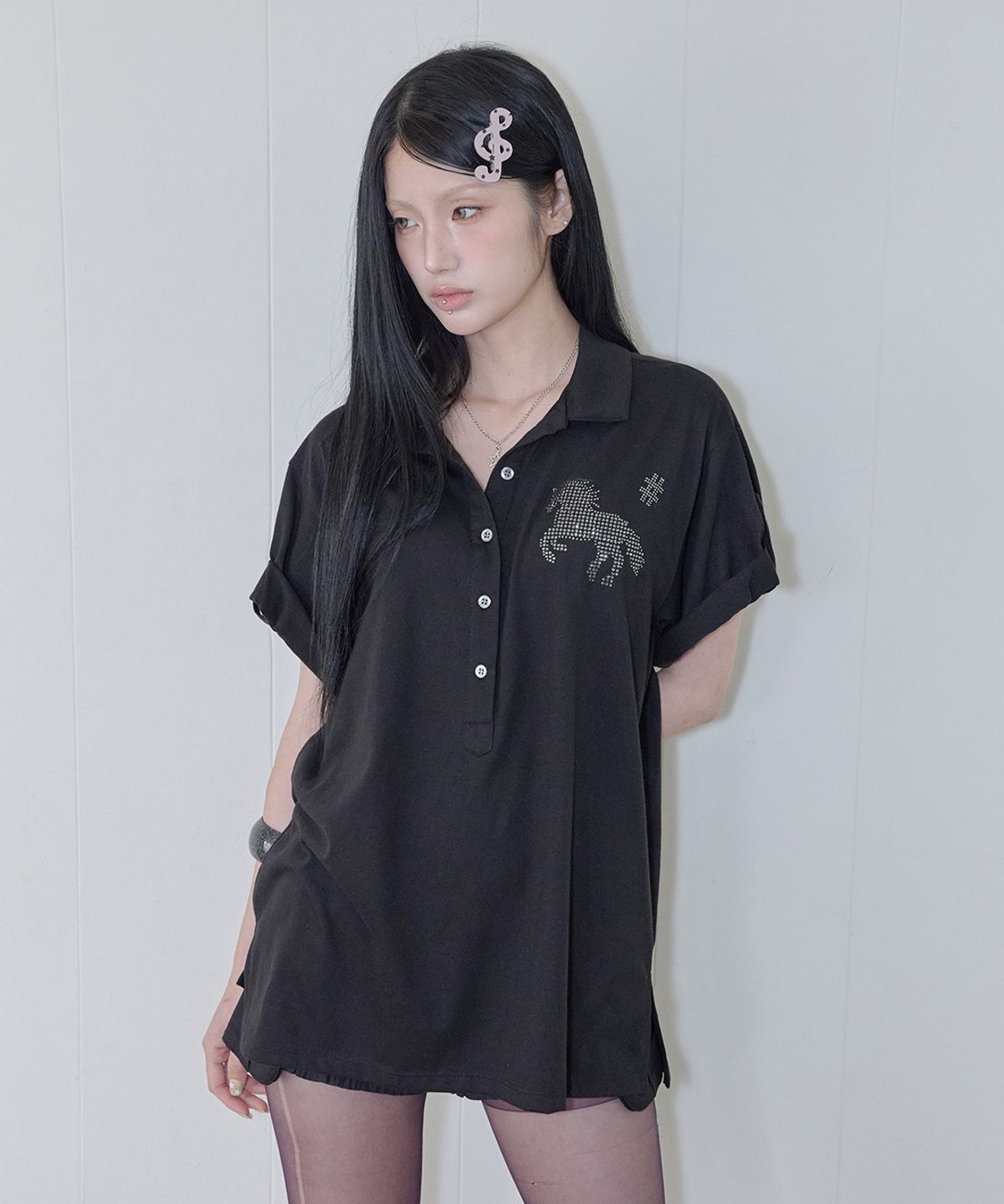사일프레이(41PRAY) Horse Summer Polo Shirt / Black