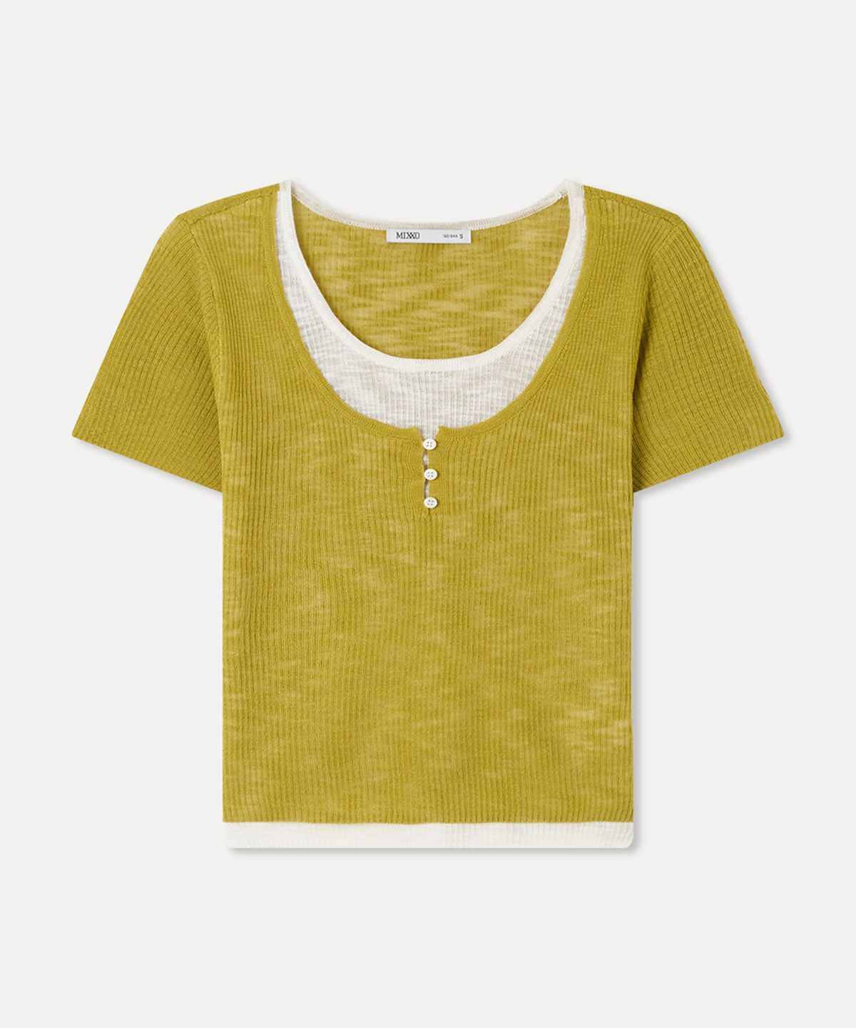 미쏘(MIXXO) 레이어드 반팔 니트_MIWKAG614T