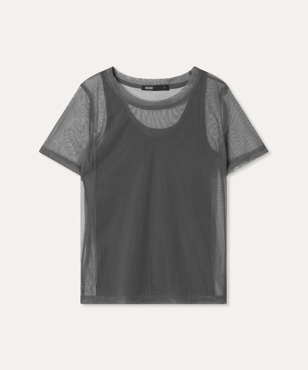 미쏘(MIXXO) 매쉬 레이어드 반팔 티셔츠_MIWHWG48SS