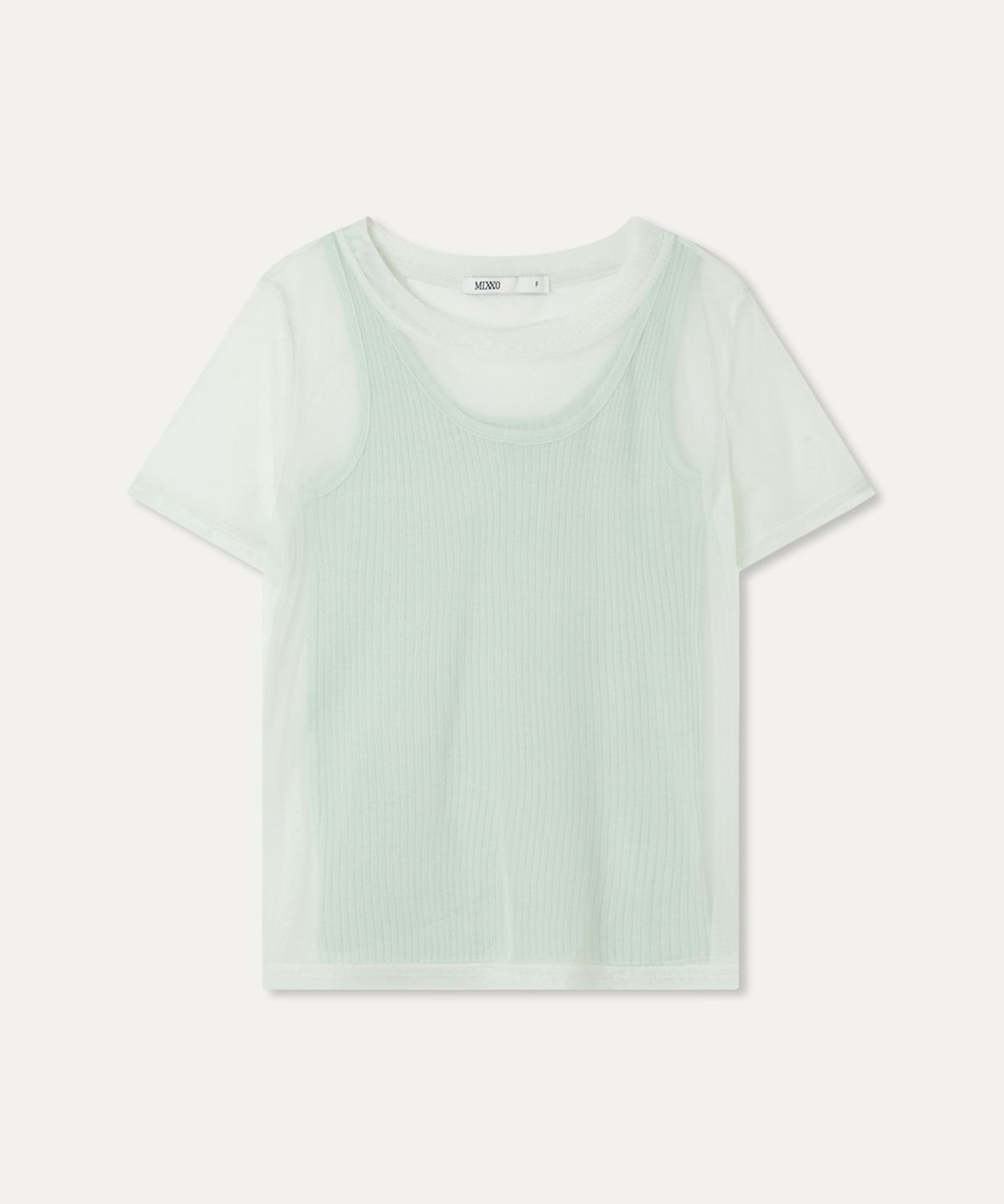 미쏘(MIXXO) 매쉬 레이어드 반팔 티셔츠_MIWHWG48SS