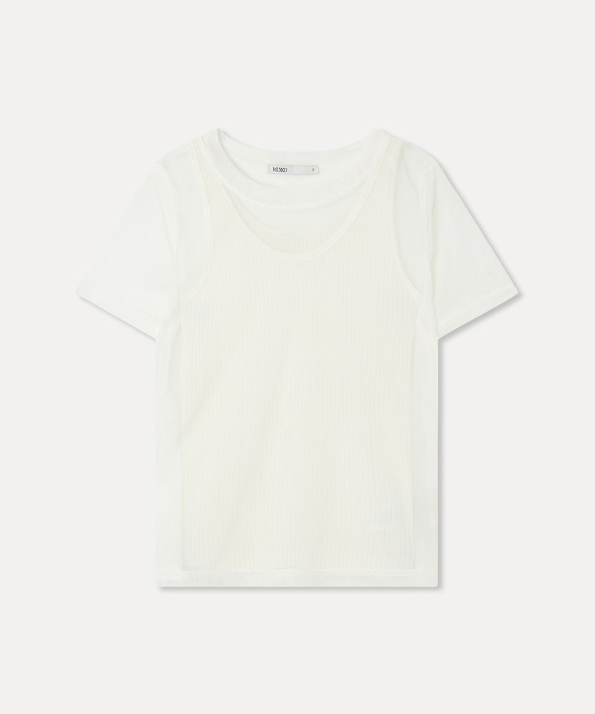 미쏘(MIXXO) 매쉬 레이어드 반팔 티셔츠_MIWHWG48SS