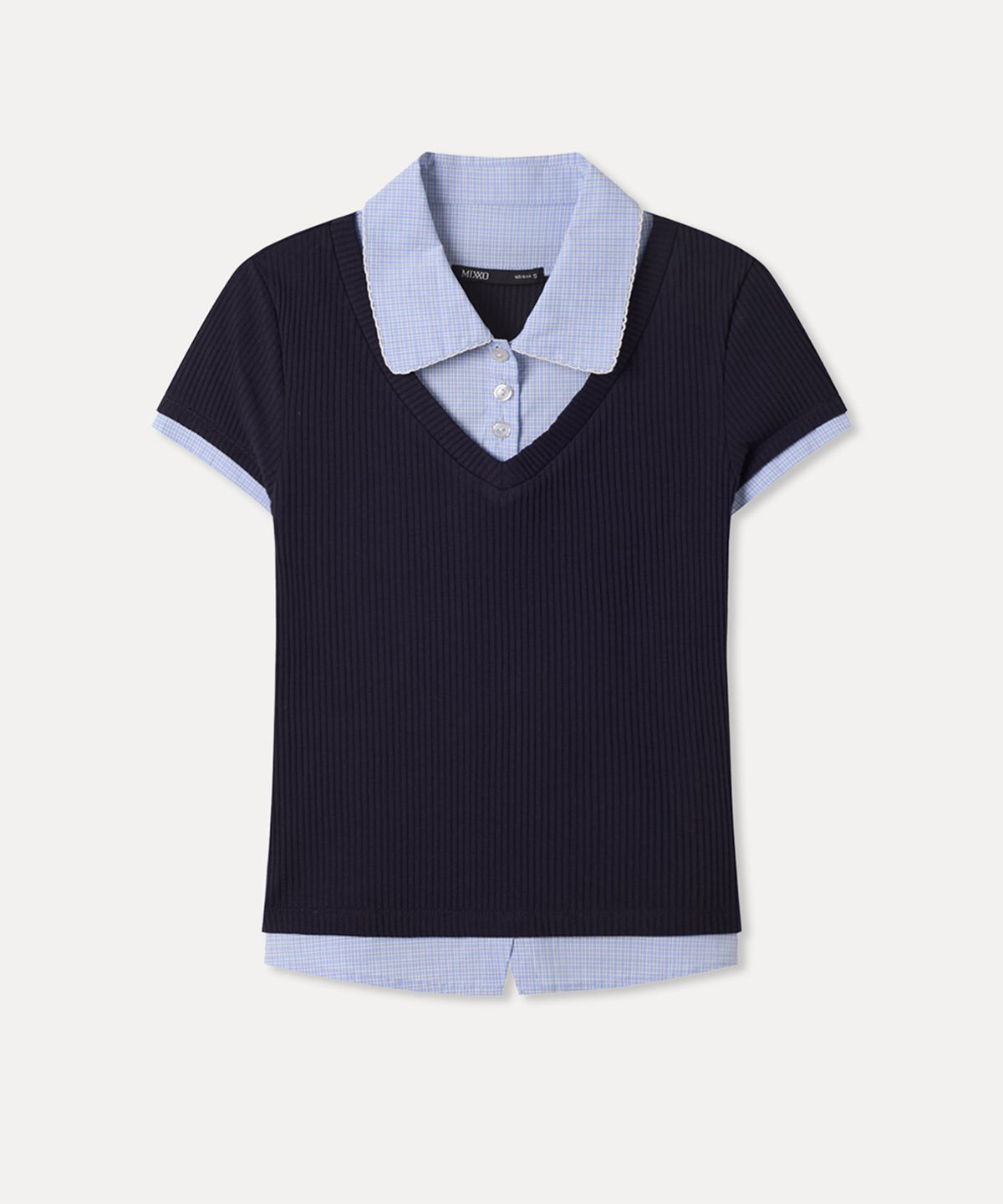 미쏘(MIXXO) 셔츠 배색 반팔 티셔츠_MIWHWG528A MIWHWG87QA