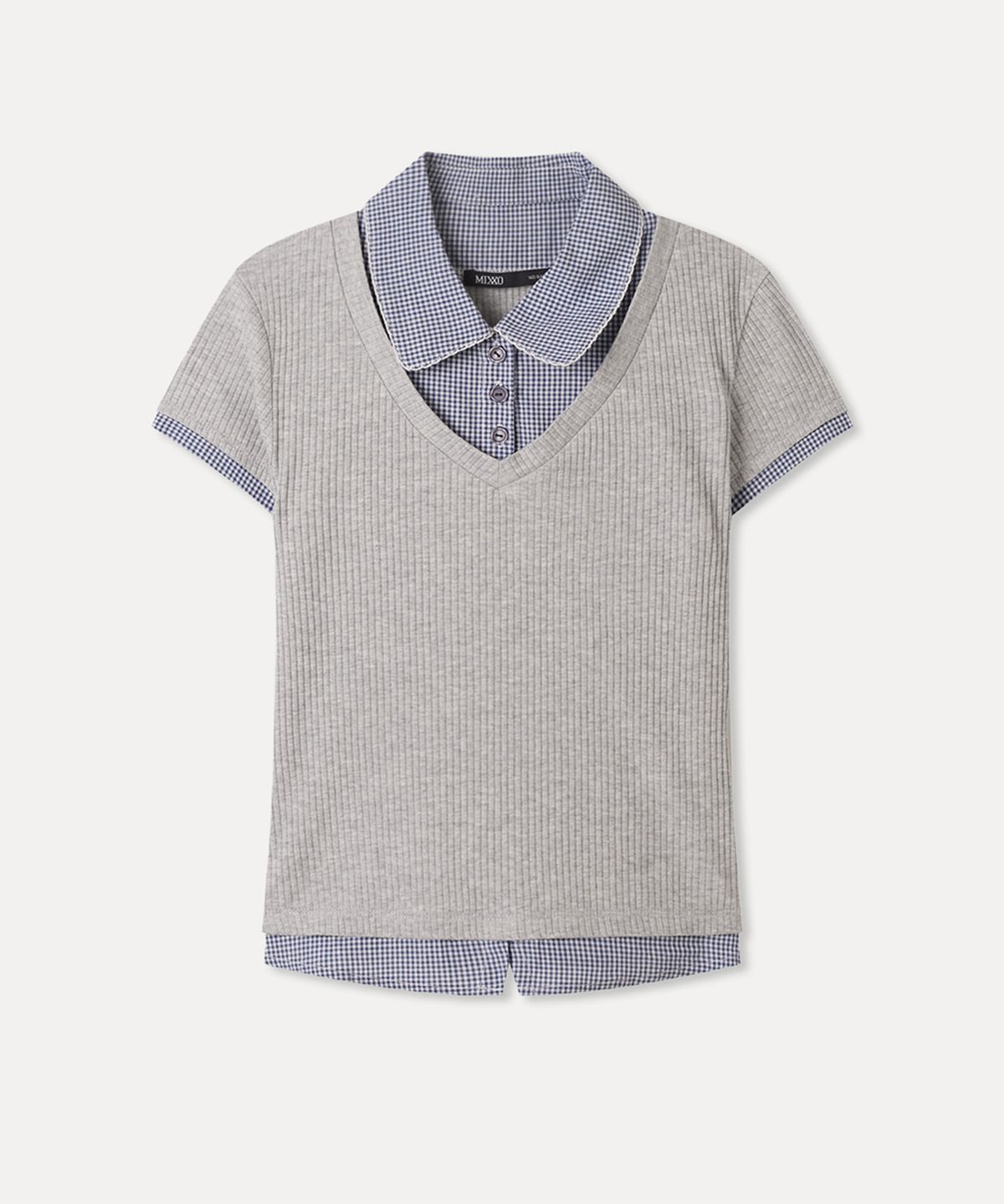 미쏘(MIXXO) 셔츠 배색 반팔 티셔츠_MIWHWG528A MIWHWG87QA