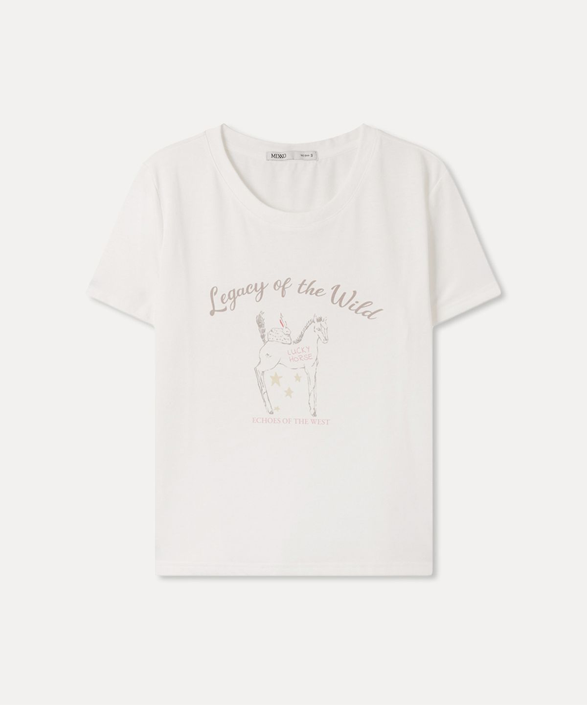 미쏘(MIXXO) 정핏 포니 그래픽 티셔츠_MIWHWG508A