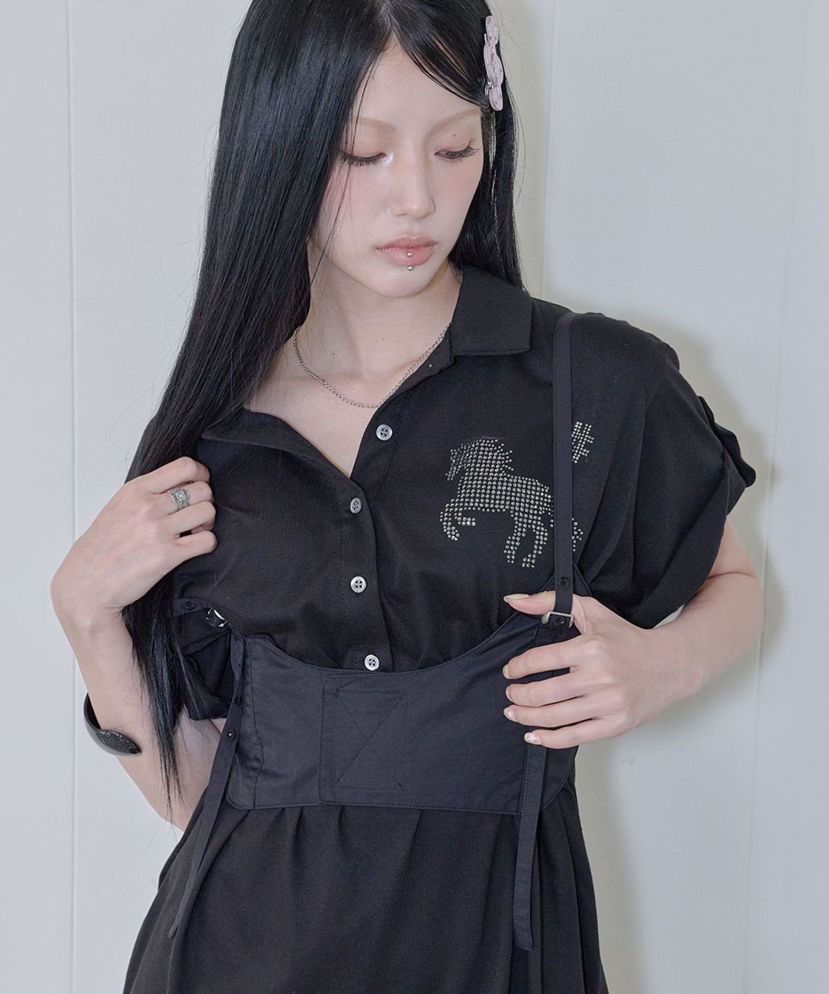 사일프레이(41PRAY) Corset Layered Sleeveless Top / Black