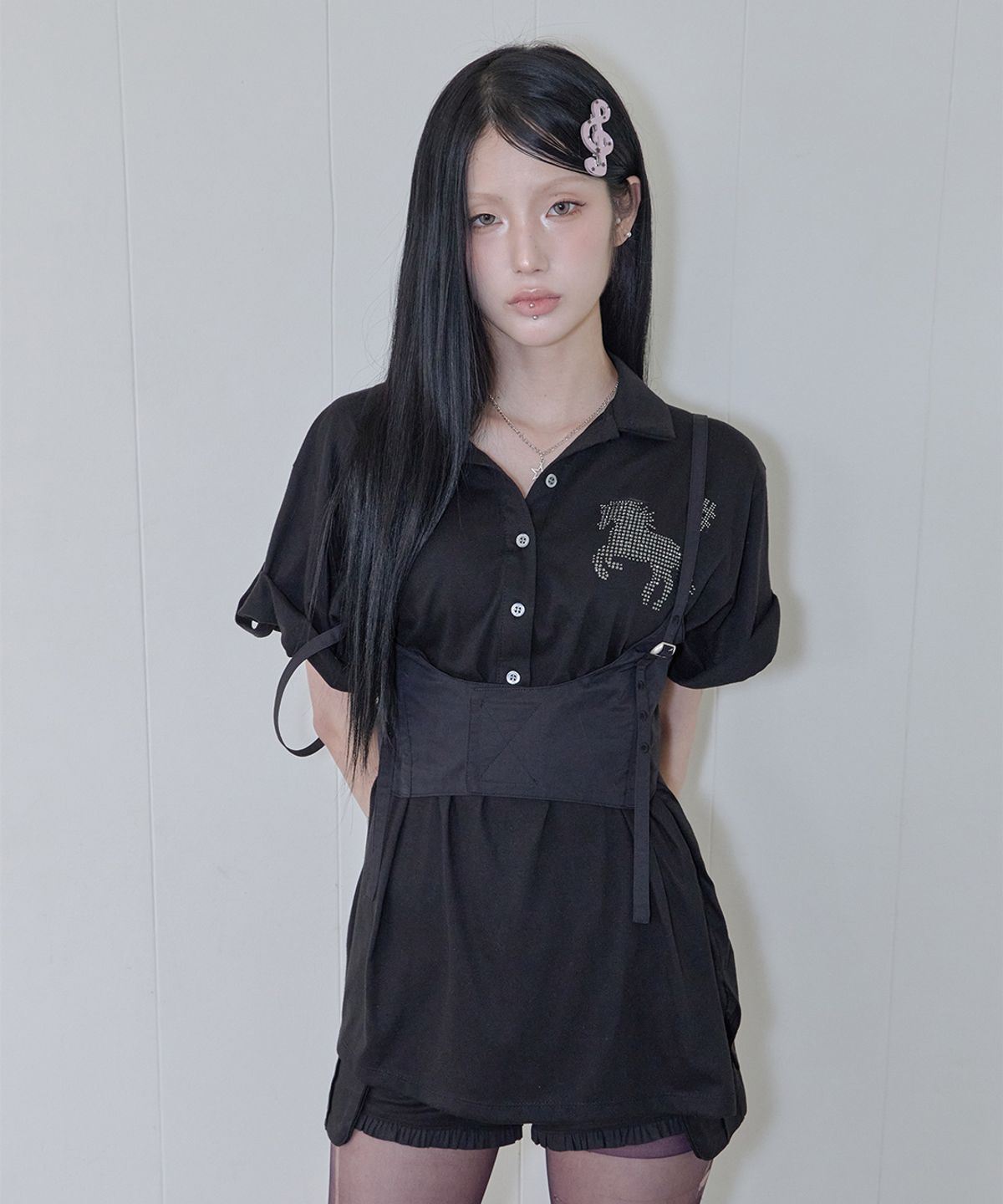 사일프레이(41PRAY) Corset Layered Sleeveless Top / Black