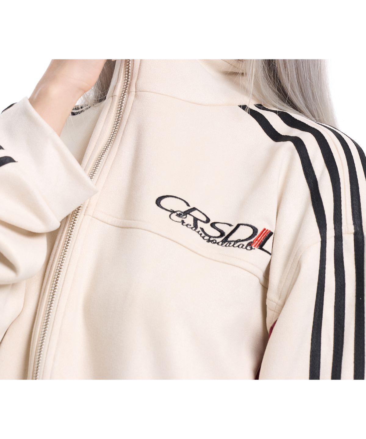 크림소다랩(CREAM SODA LAB) 스웨이드 4선 트랙 배색 집업 아이보리