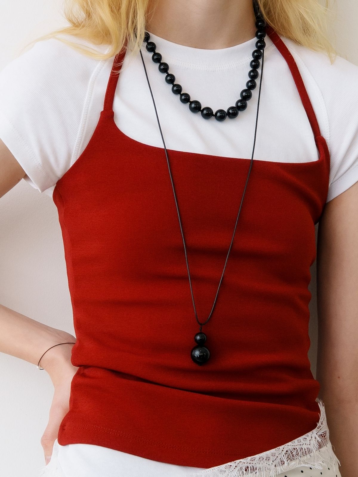 러브미몬스터(LOVE ME MONSTER) Two Ball Onyx Long Strap Necklace (L261MNK180)