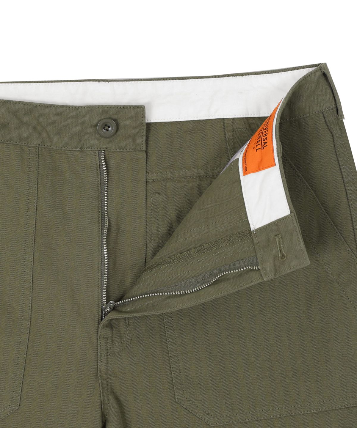 유니버셜 오버롤(UNIVERSAL OVERALL) HERRINGBONE SHORTS KHAKI