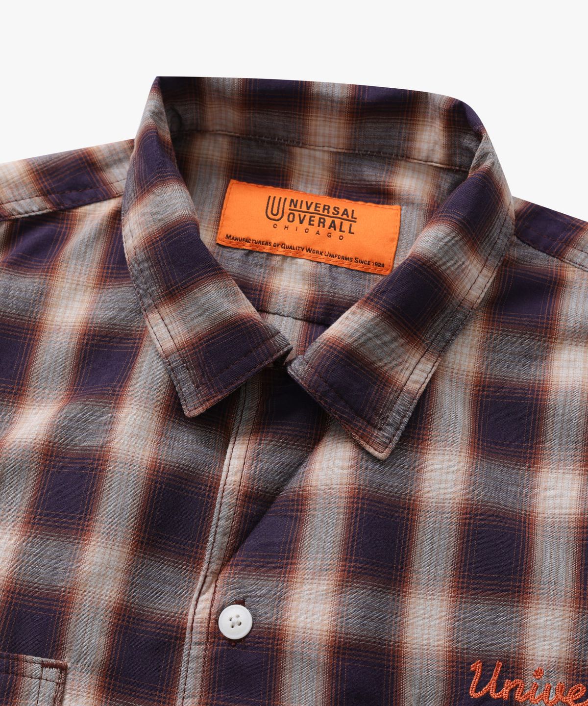 유니버셜 오버롤(UNIVERSAL OVERALL) CHECK OPEN COLLAR SHORT SHIRTS RED