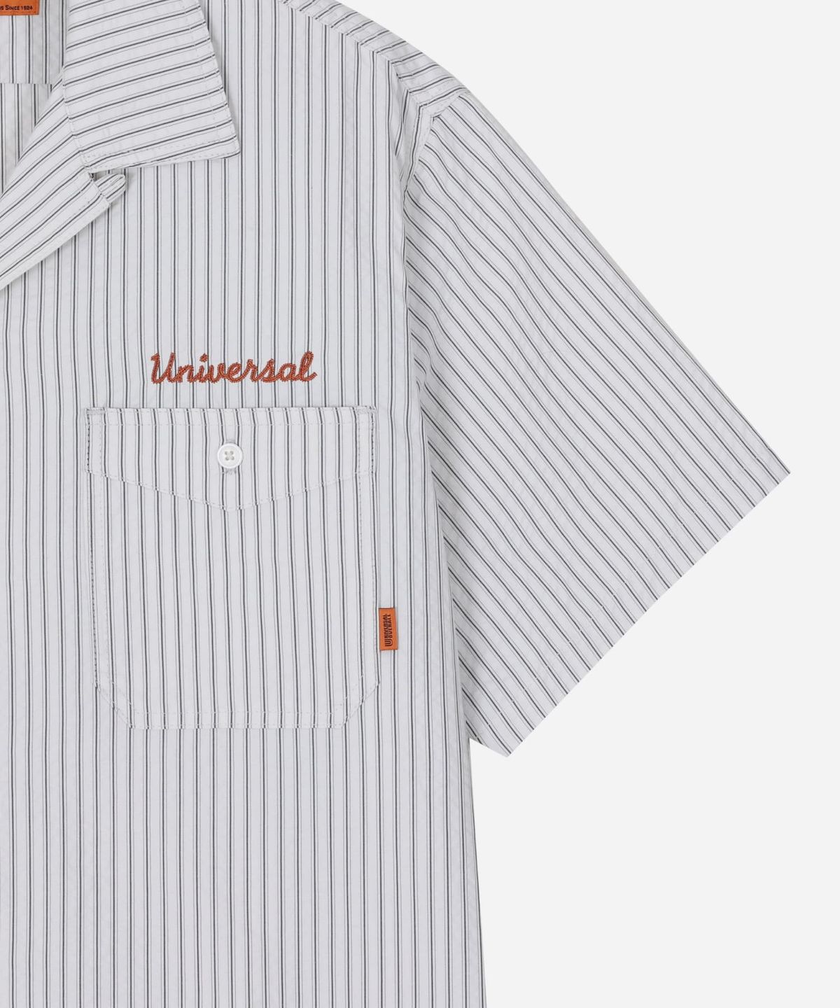 유니버셜 오버롤(UNIVERSAL OVERALL) STRIPE OPEN COLLAR SHORT SHIRTS CREAM