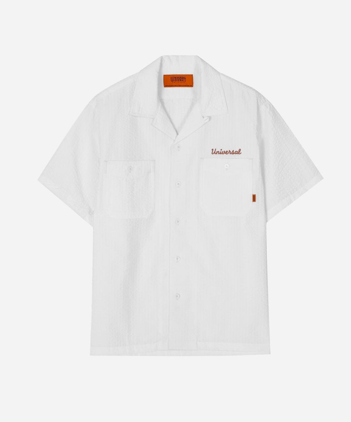 유니버셜 오버롤(UNIVERSAL OVERALL) STRIPE OPEN COLLAR SHORT SHIRTS WHITE