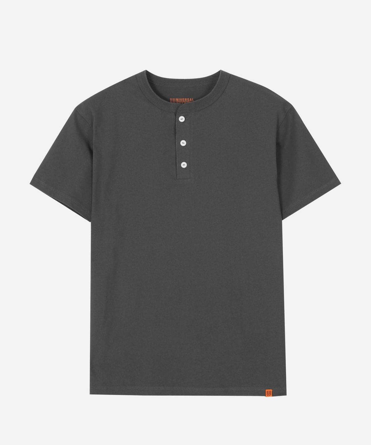 유니버셜 오버롤(UNIVERSAL OVERALL) HENLEY NECK SHORT T-SHIRT VINTAGE BLACK