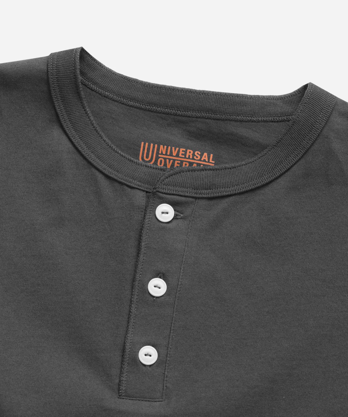 유니버셜 오버롤(UNIVERSAL OVERALL) HENLEY NECK SHORT T-SHIRT VINTAGE BLACK