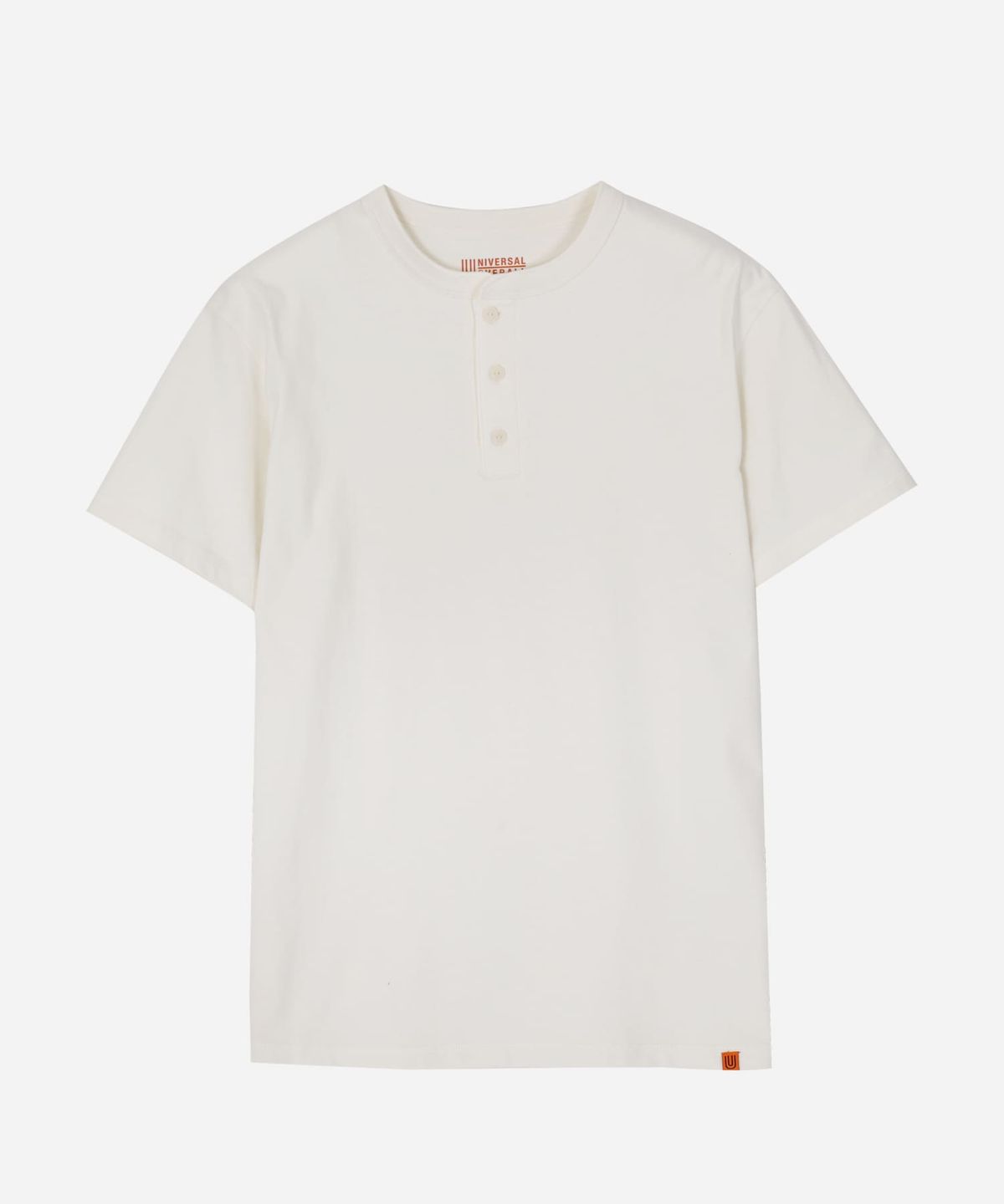 유니버셜 오버롤(UNIVERSAL OVERALL) HENLEY NECK SHORT T-SHIRT WHITE