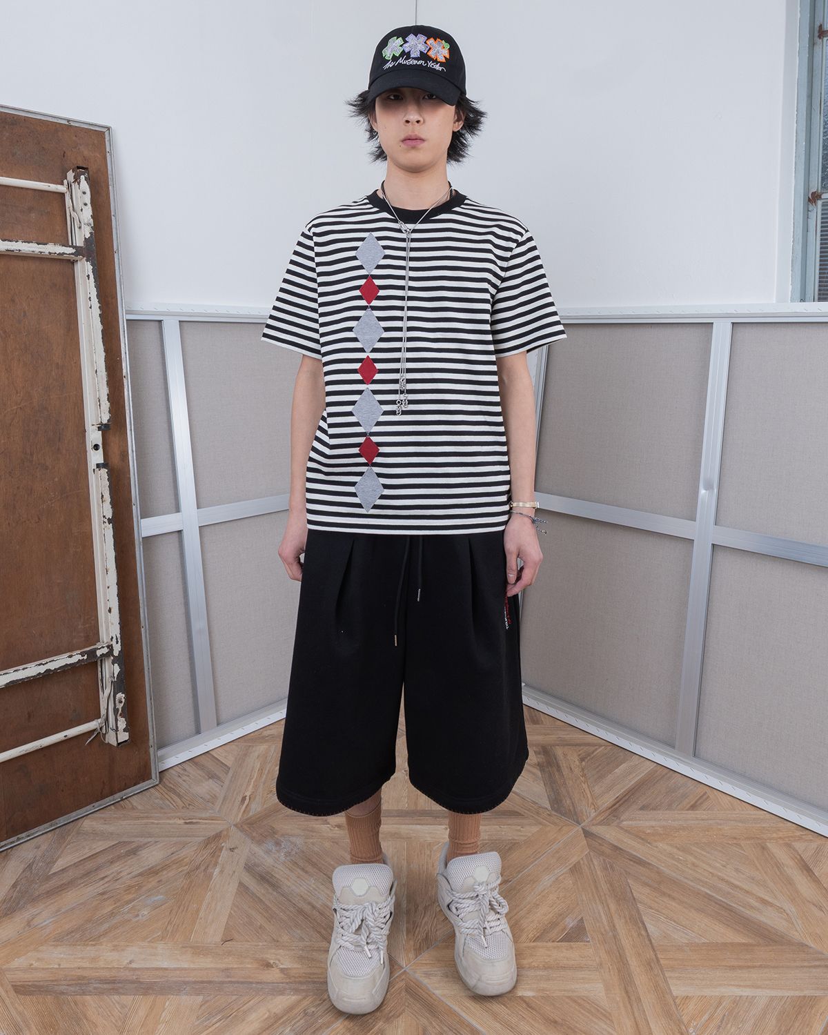 더뮤지엄비지터(THEMUSEUMVISITOR) STITCH BERMUDA SWEAT PANTS (BLACK)