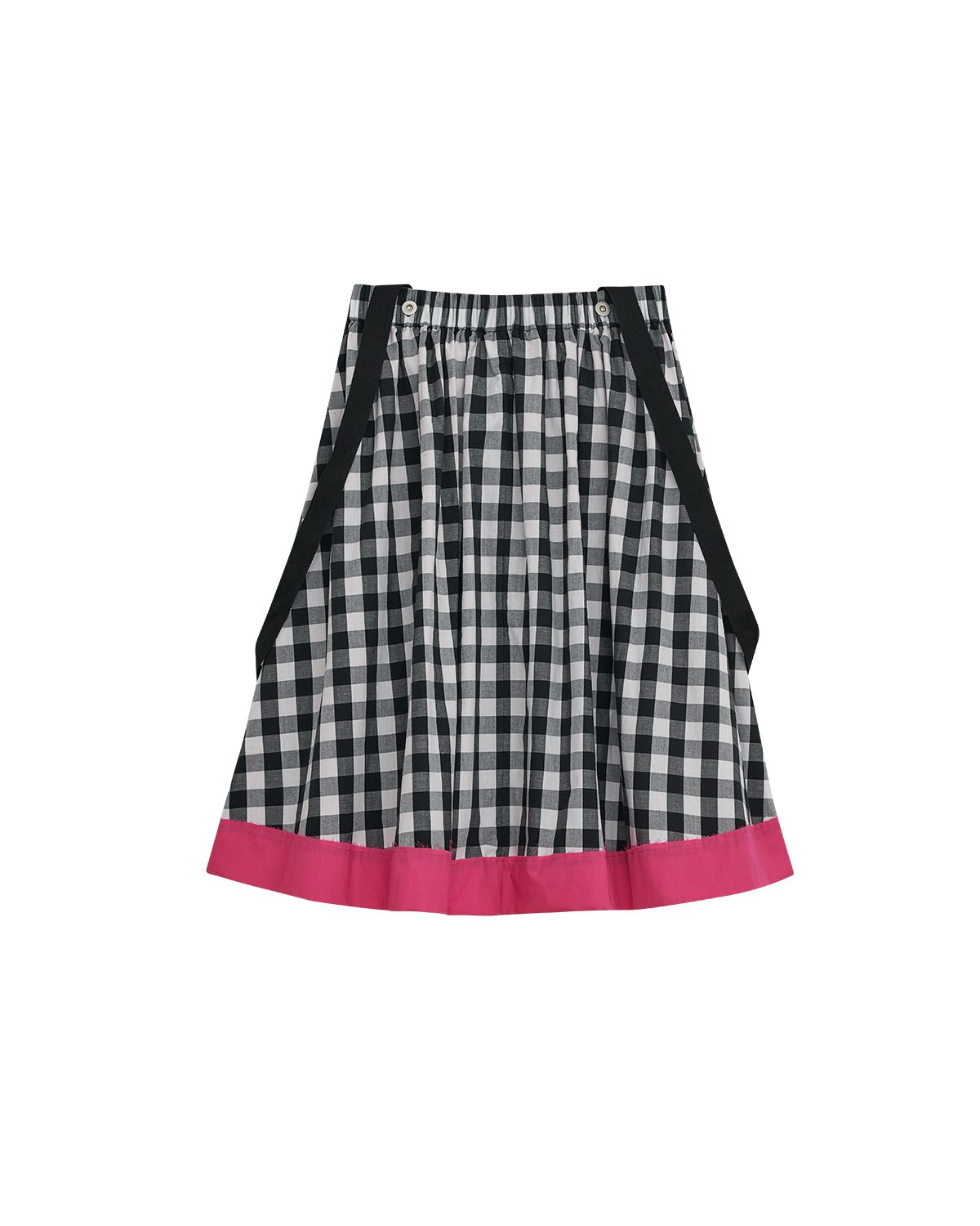 더뮤지엄비지터(THEMUSEUMVISITOR) W BONDAGE CHECK FLARE SKIRT (BLACK)