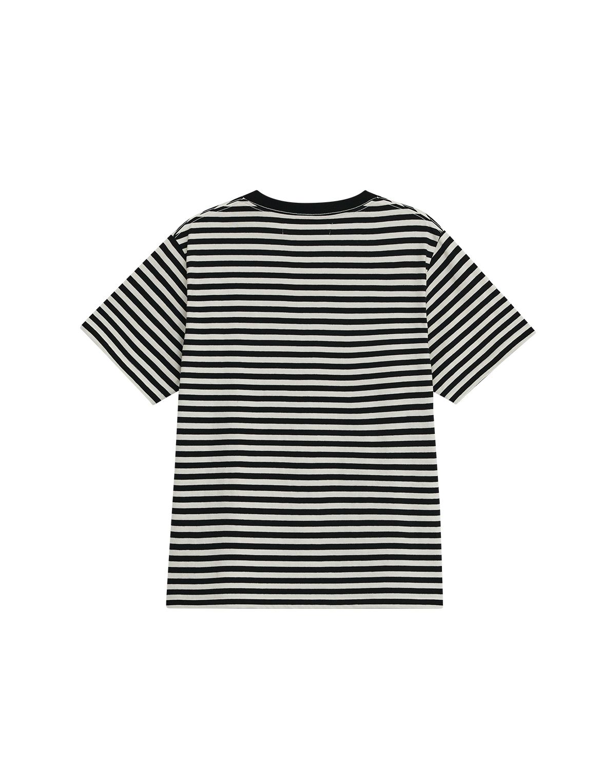더뮤지엄비지터(THEMUSEUMVISITOR) ARGYLE PATTERN APPLIQUE STRIPE T-SHIRT (BLACK)