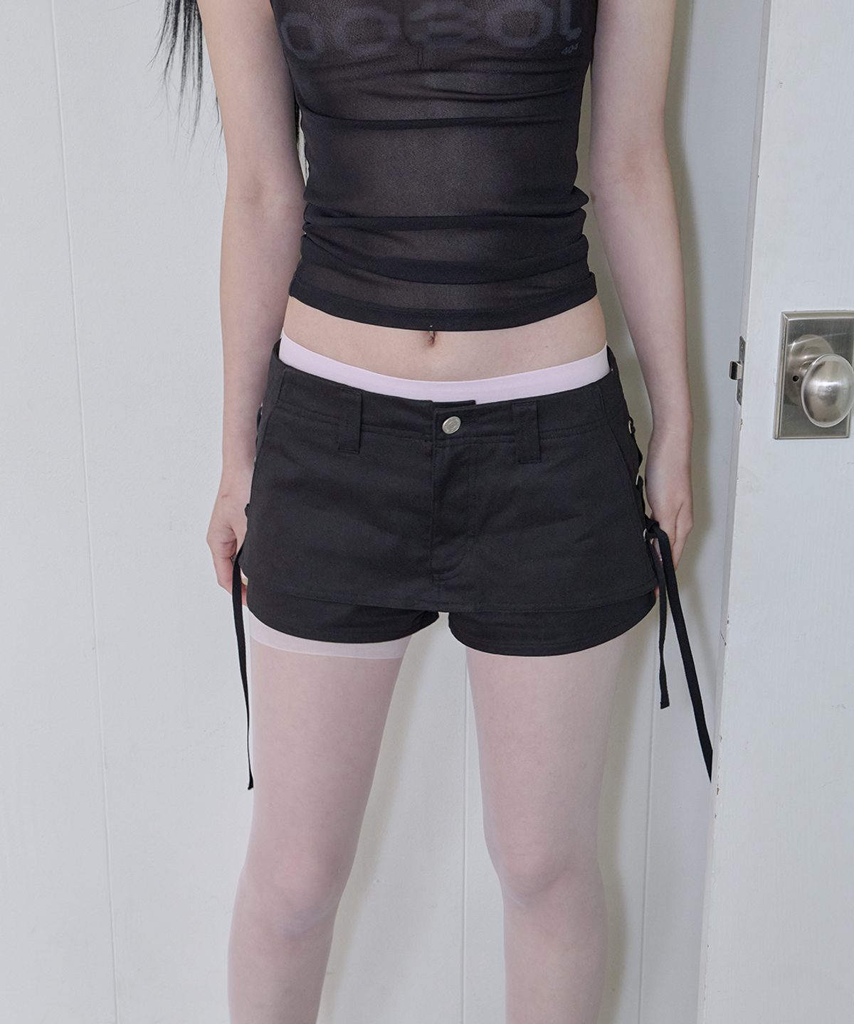 사일프레이(41PRAY) Layered Lace-Up Skirt shorts / Black