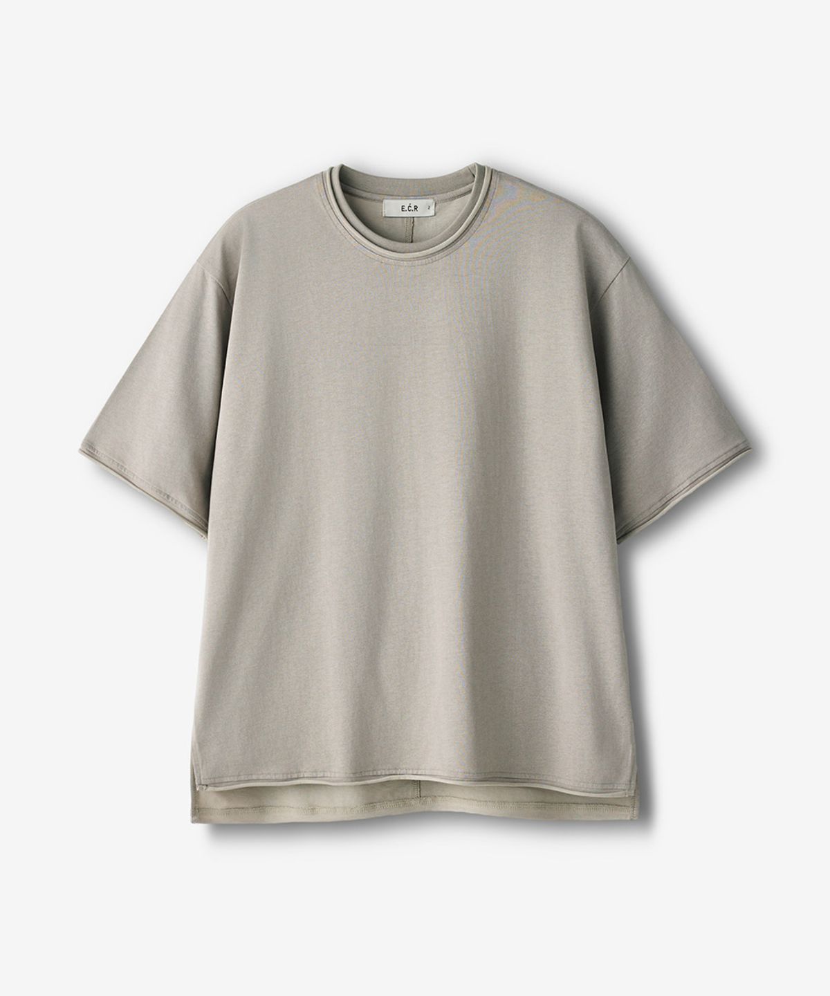 이코르(ECORR) [UNISEX] 레이어드 절개 크롭 반팔 티셔츠_샌드그레이