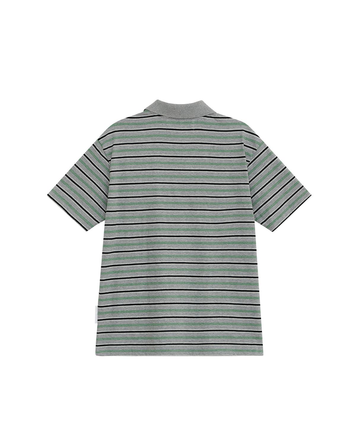 더뮤지엄비지터(THEMUSEUMVISITOR) FLOWER EMBROIDERY STRIPE COLLARED T-SHIRT (GREY)