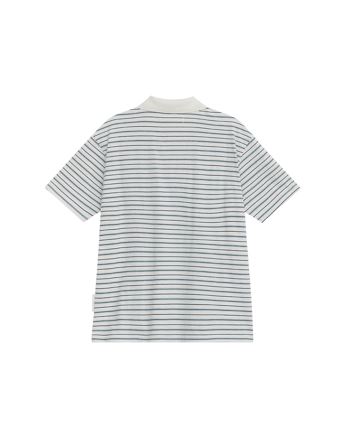 더뮤지엄비지터(THEMUSEUMVISITOR) FLOWER EMBROIDERY STRIPE COLLARED T-SHIRT (WHITE)
