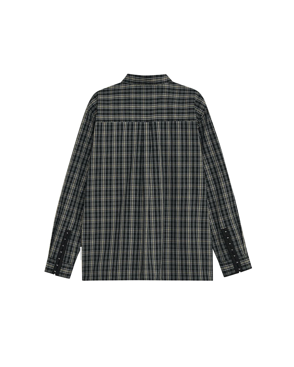 더뮤지엄비지터(THEMUSEUMVISITOR) BUCKLE CUFF CHECK SHIRT (BLACK)