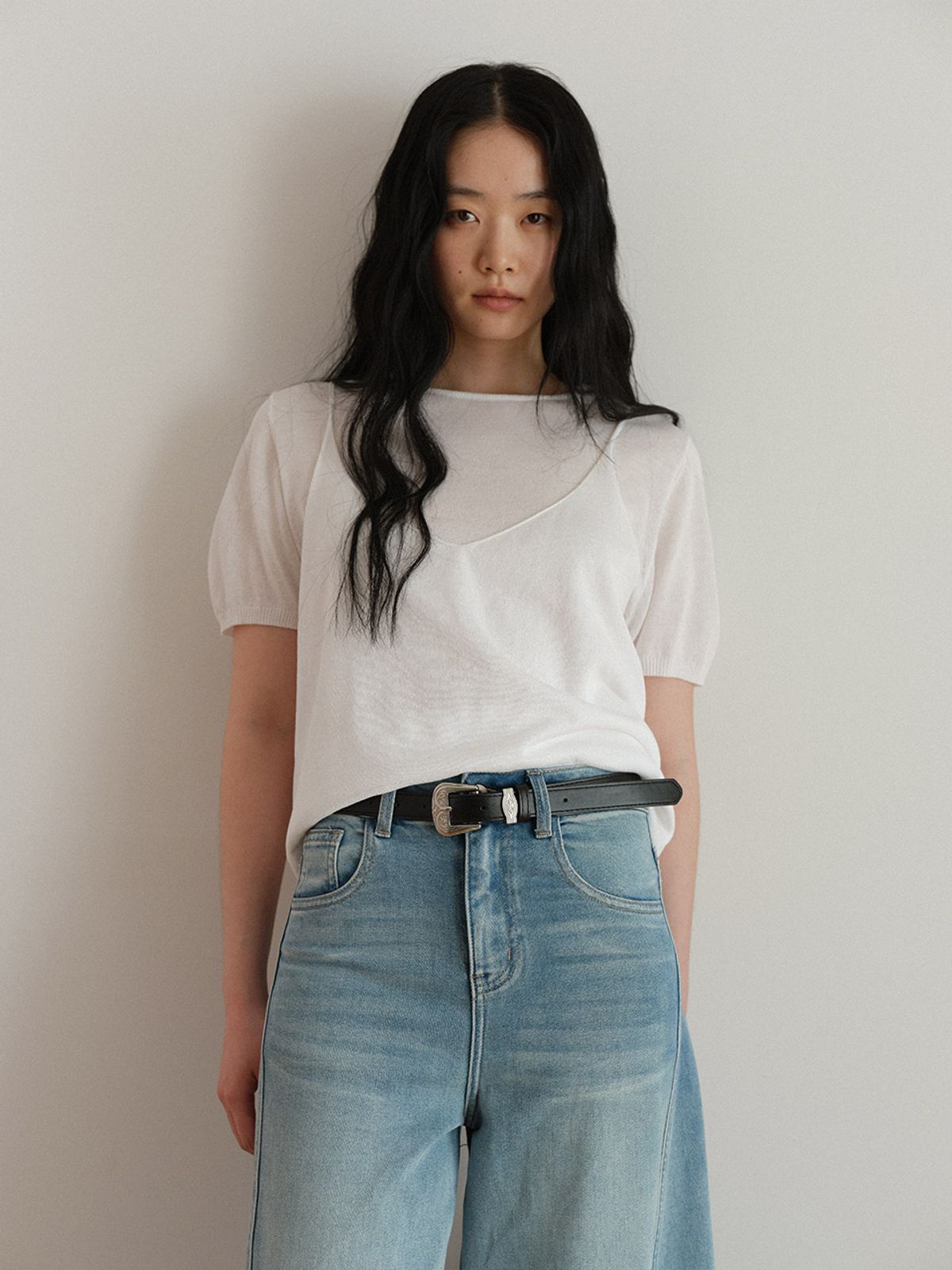 헌치(HUNCH) Layered Knit Short Sleeve Top (2color)