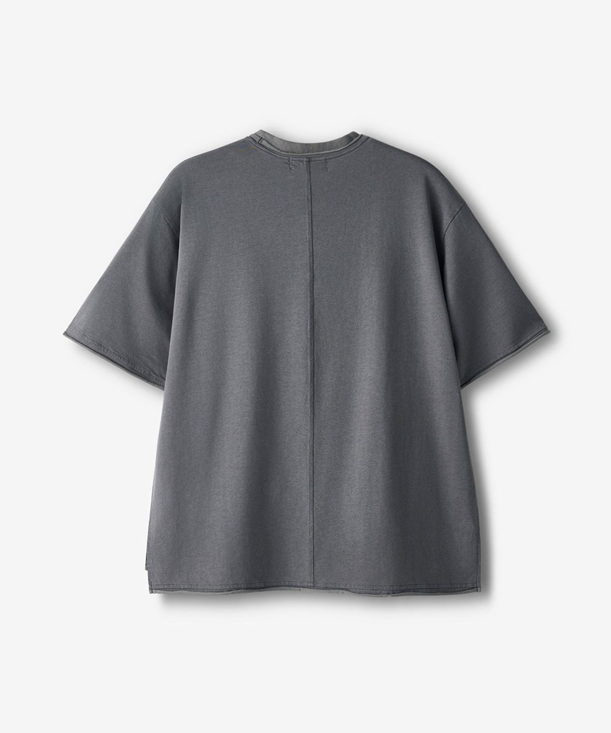 이코르(ECORR) [UNISEX] 레이어드 절개 크롭 반팔 티셔츠_차콜