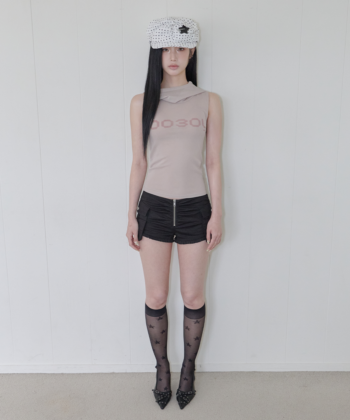 사일프레이(41PRAY) Big Pocket Frill Shorts / Black