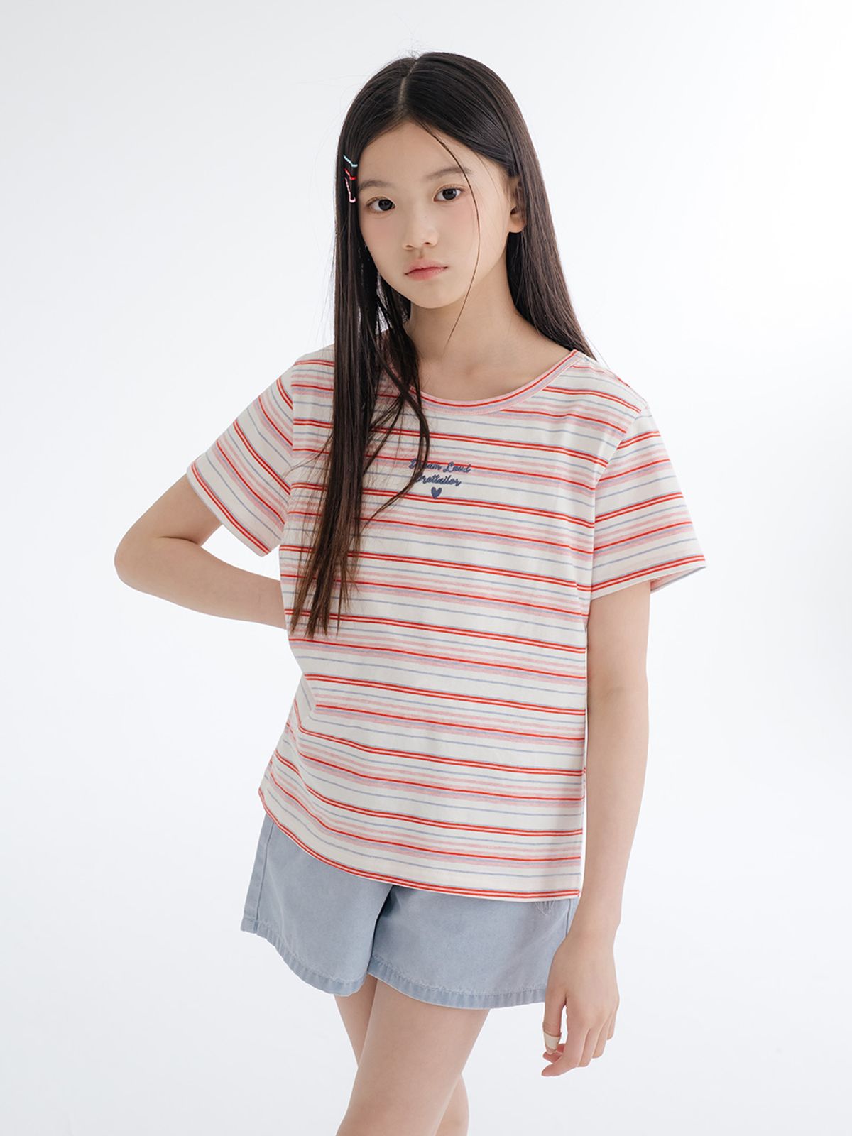 브렛테일러(BRETTAILOR) 베이직 멀티 스트라이프 숏슬리브(블루)