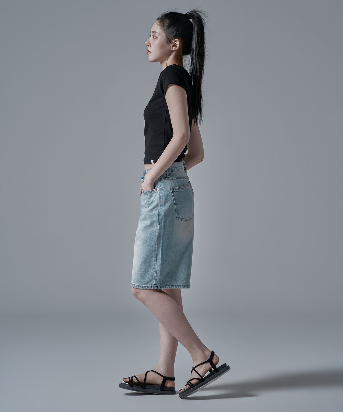 와르 포 우먼(WAARFORWOMAN) W1136 데님 숏팬츠_연청