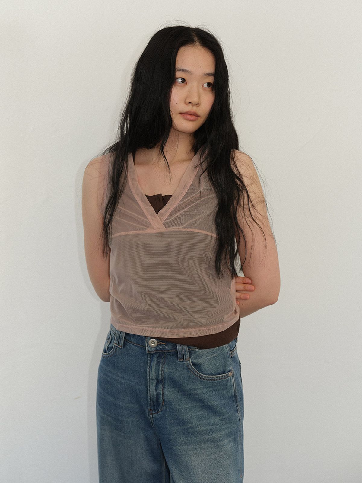 헌치(HUNCH) Mesh Shirring Sleeveless Top (2color)