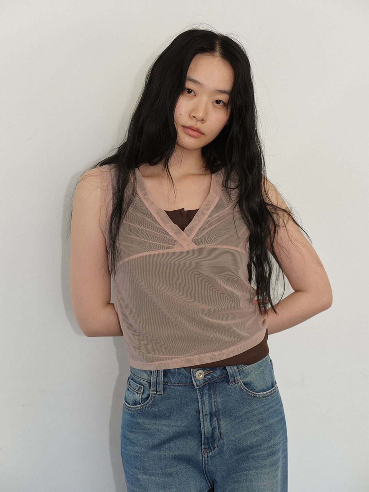 헌치(HUNCH) Mesh Shirring Sleeveless Top (2color)