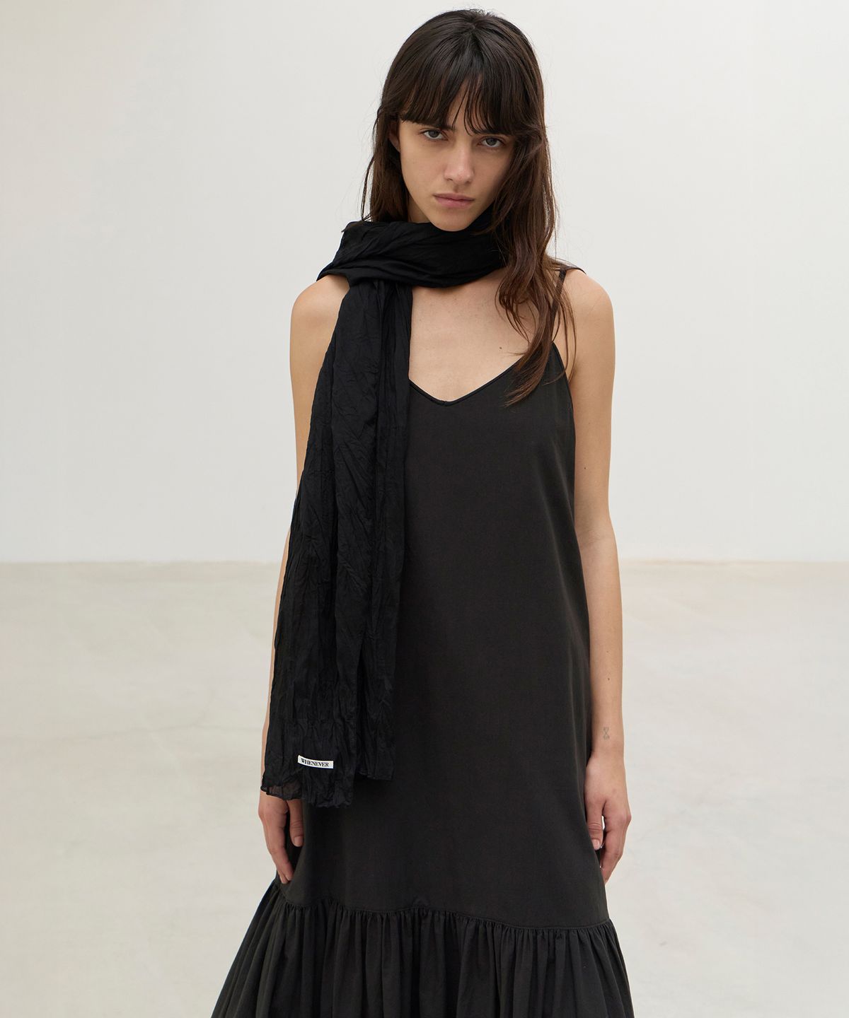 르바(LEVAR) Cotton String Tiered Dress - Washed Black