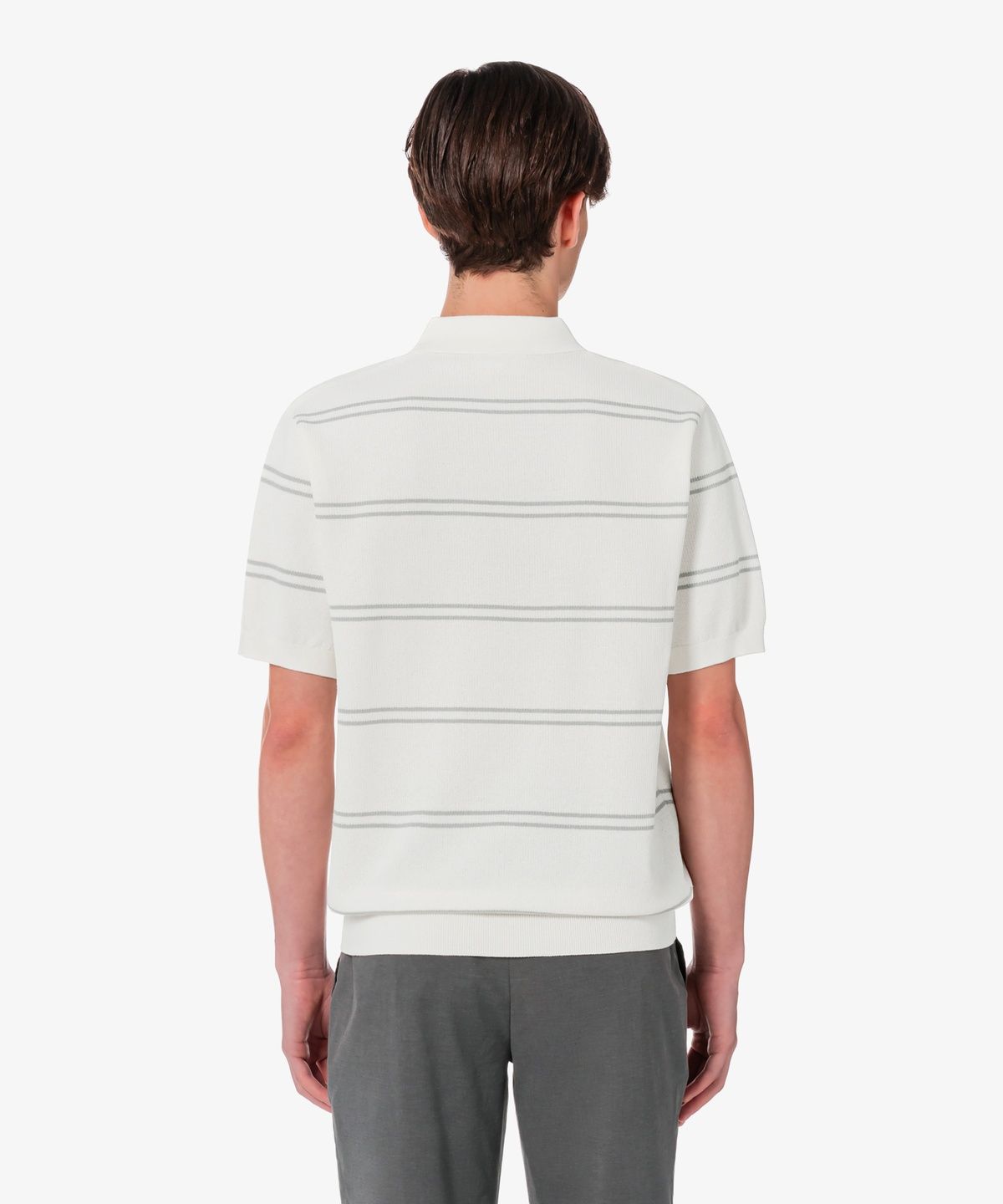 라코스테(LACOSTE) 남성 오픈카라 핀 스트라이프 반팔 스웨터 폴로 셔츠 PH396E-56G XFJ