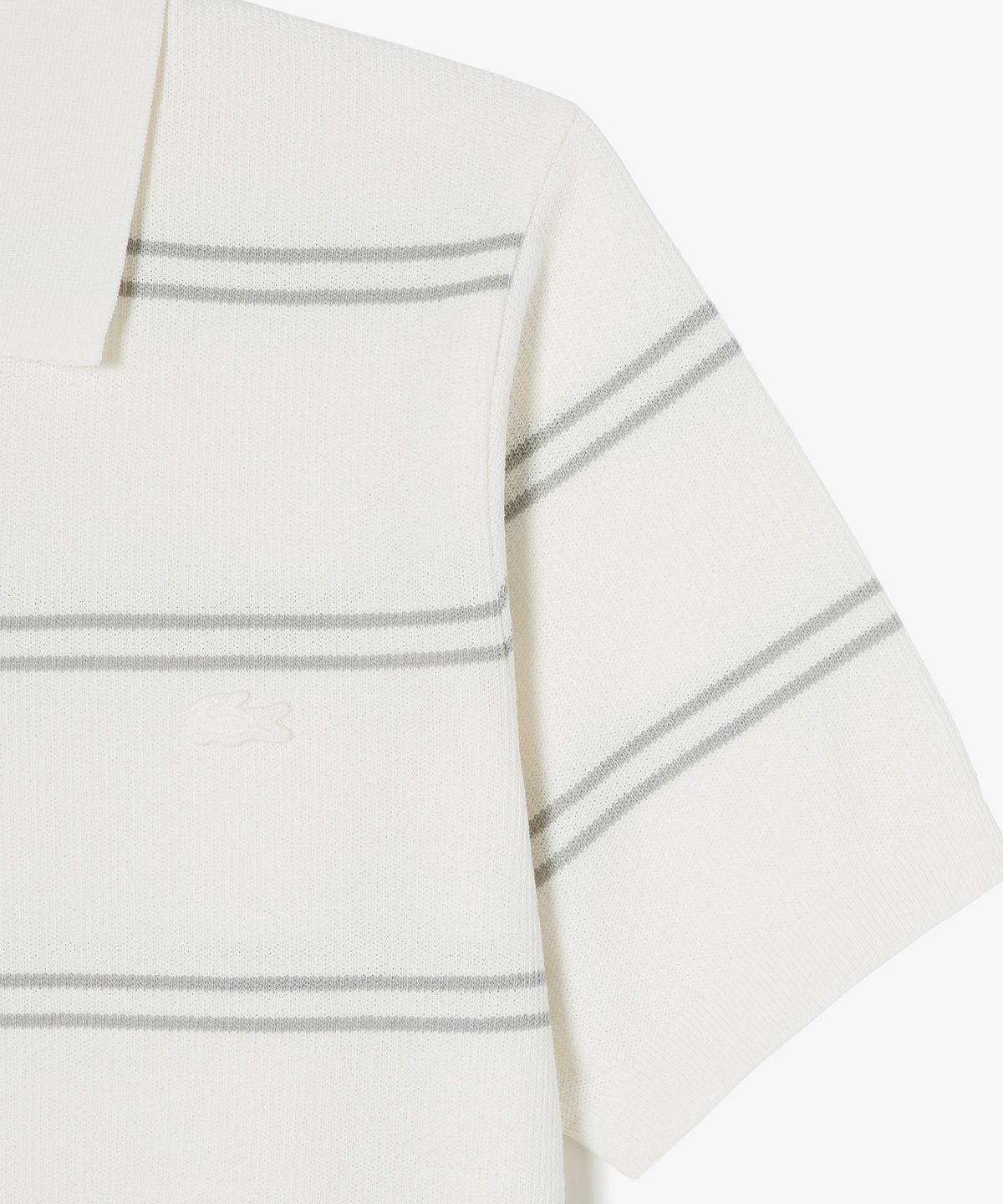라코스테(LACOSTE) 남성 오픈카라 핀 스트라이프 반팔 스웨터 폴로 셔츠 PH396E-56G XFJ