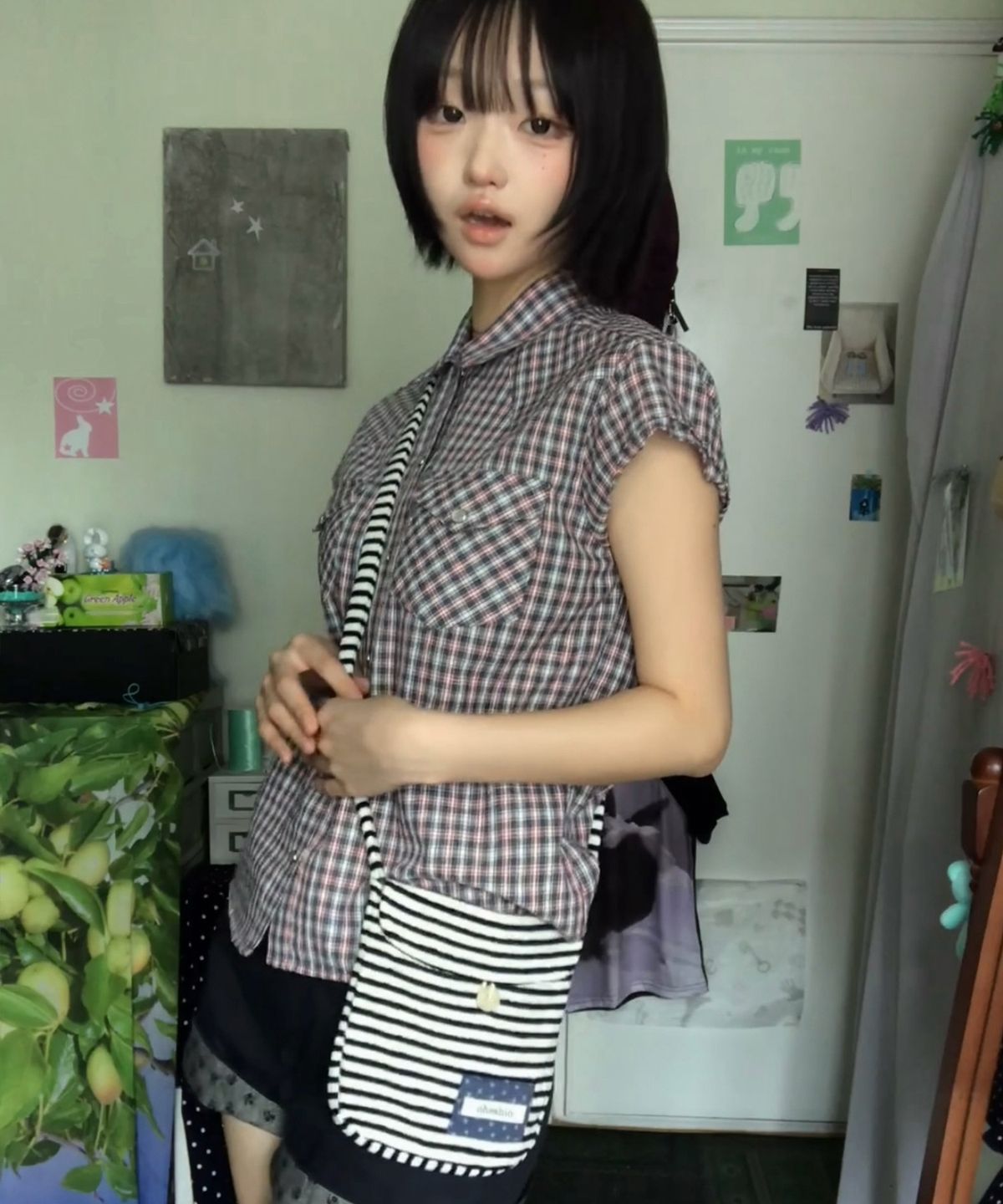 오헤시오(OHESHIO) STRIPE TERRY MINI CROSSBODY BAG, NAVY