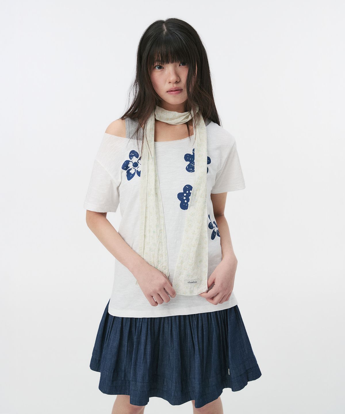 오헤시오(OHESHIO) SUMMER FLOWER WRINKLE SCARF, IVORY