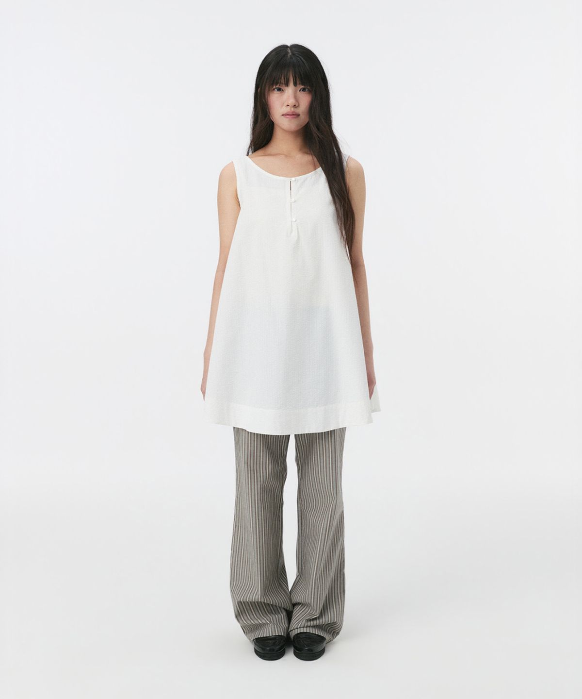 오헤시오(OHESHIO) BABYDOLL PINTUCK MINI DRESS, WHITE