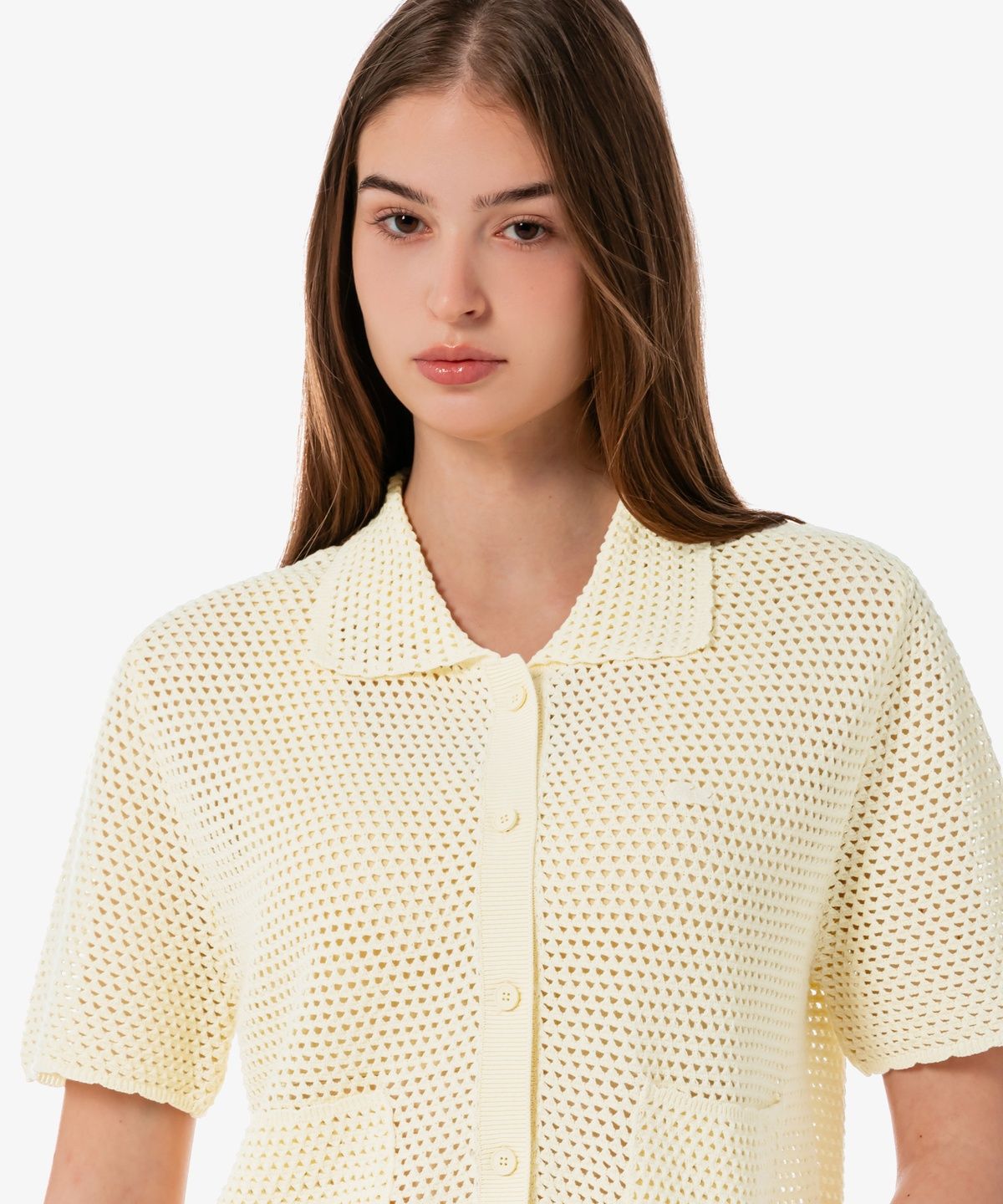 라코스테(LACOSTE) 여성 크로셰 반팔 가디건 AF301E-56G 056