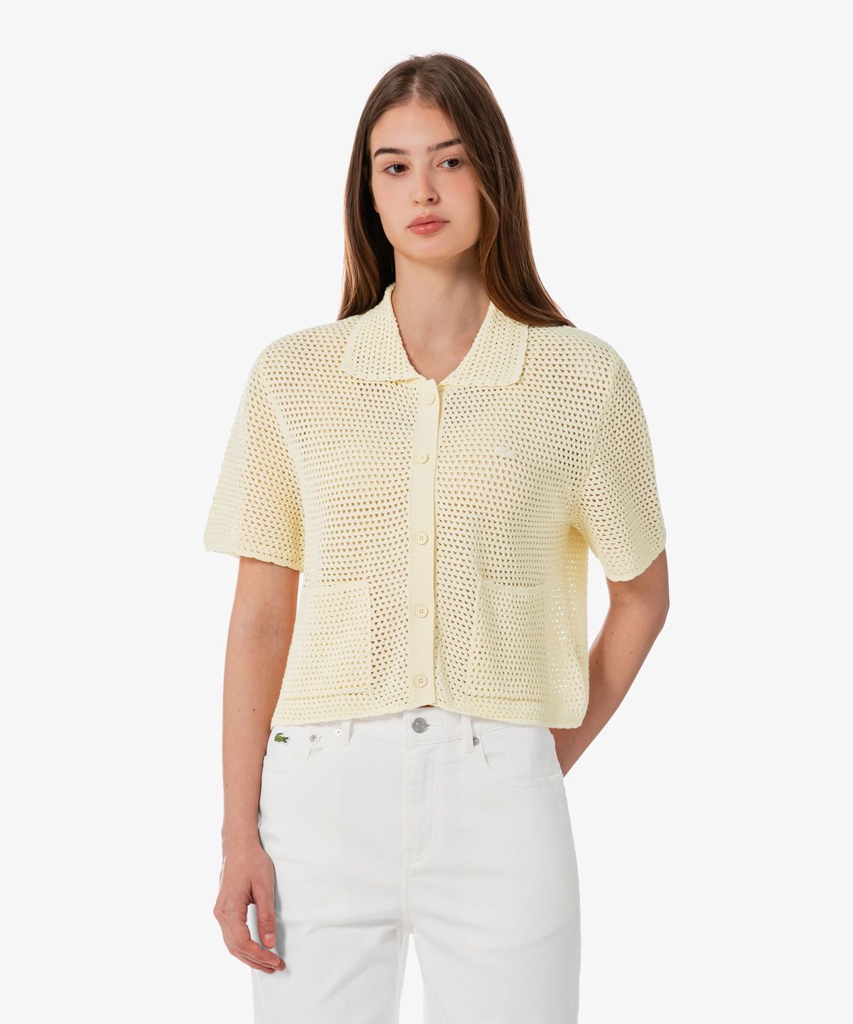 라코스테(LACOSTE) 여성 크로셰 반팔 가디건 AF301E-56G 056