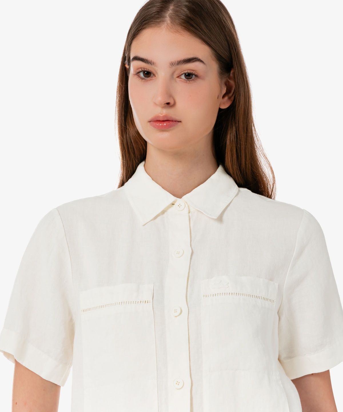 라코스테(LACOSTE) 여성 린넨 오픈워크 반팔 셔츠 CF197E-56G 70V