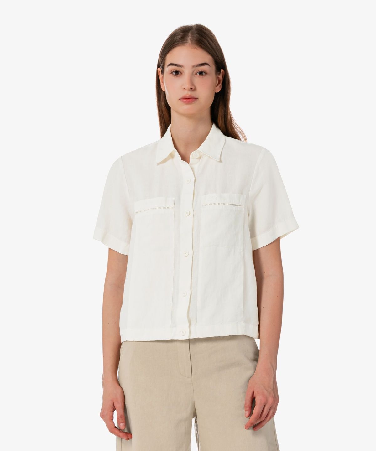 라코스테(LACOSTE) 여성 린넨 오픈워크 반팔 셔츠 CF197E-56G 70V