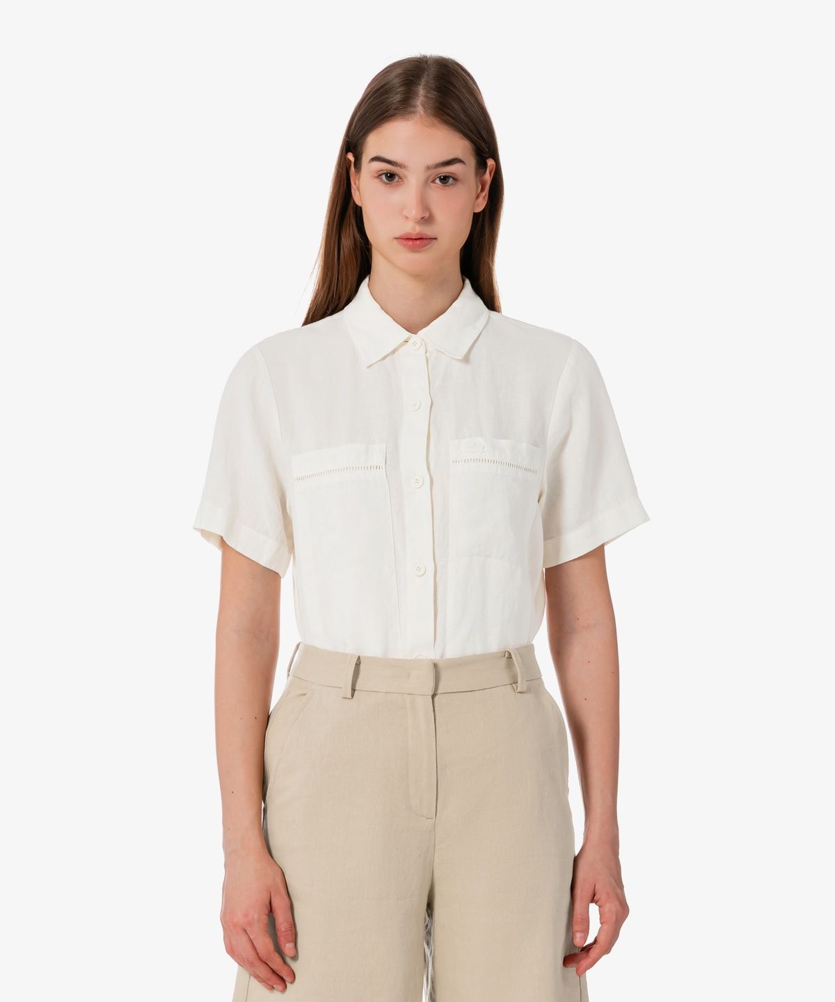 라코스테(LACOSTE) 여성 린넨 오픈워크 반팔 셔츠 CF197E-56G 70V