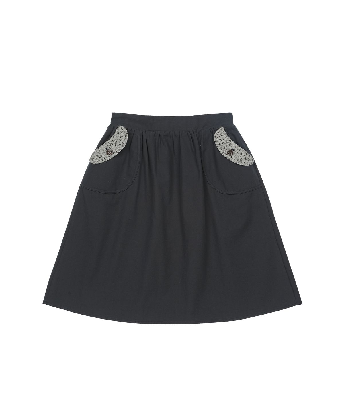 오헤시오(OHESHIO) FLORAL POCKET BANDING MIDI SKIRT, DEEP NAVY